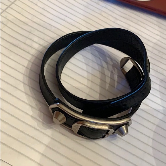 BALENCIAGA double wrap metallic edge noir bracelet - Picture 2 of 7